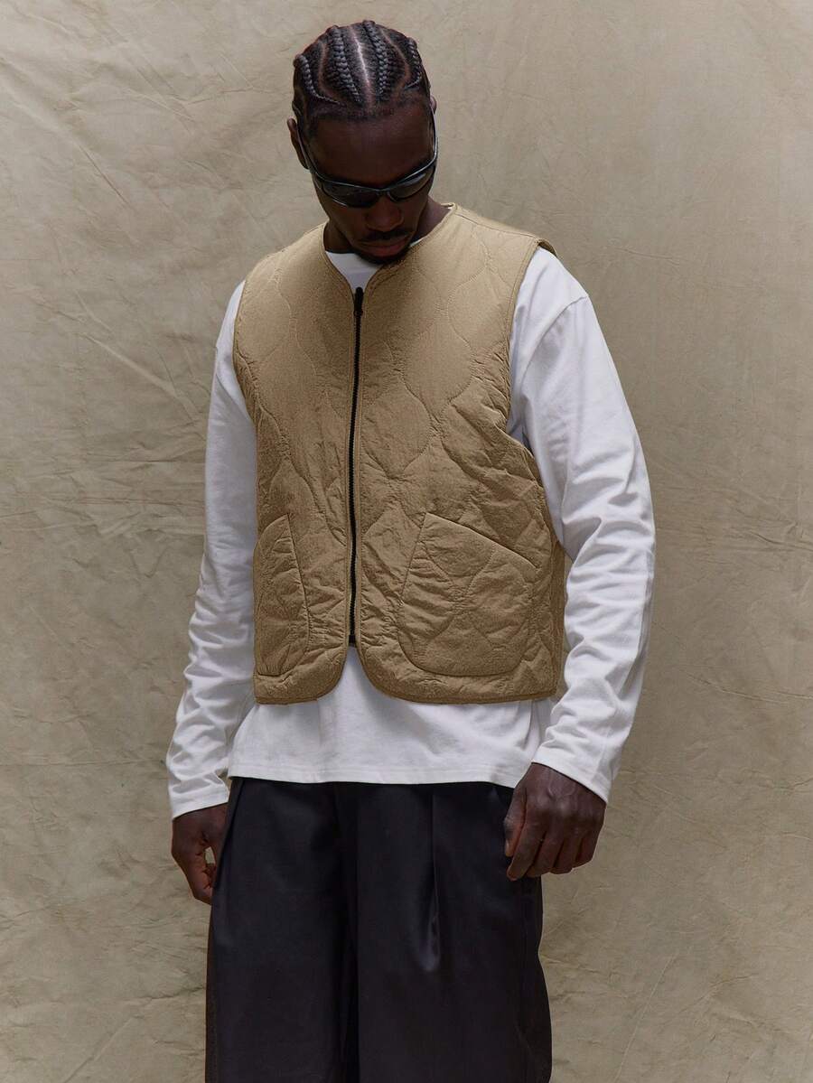 Musero Men Reversible Lightweight Padded Zip Through Vest Winter Coat Spring Summer Holiday Vacation - Apricot - View 1