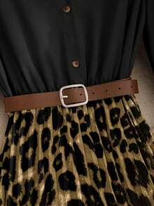 Franclia 女士优雅收腰修身豹纹褶裥连衣裙，适合办公室和通勤穿着。 - 黑色 - 查看 4