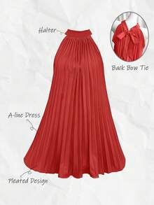 Chiquease 露肩吊带褶皱休闲连衣裙，适合新年度假海滩穿着 - 紅色 - 查看 5