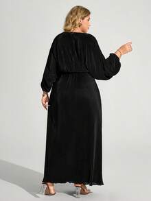 Truni Fall Clothes For Women,WinterPlus Size Elegant Sexy Solid Color High Slit Dress - Black - View 2