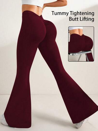 Easithlete Women's Solid Color Slimming High Waist Flare Leg Comfortable Breathable Yoga Pants