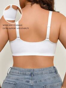 1pc Women Plus Size Front Closure Lace Patchwork Wireless Bra - White - View 2