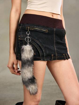 Grunge Punk 1 Stück Y2K Retro süßer vielseitiger hochwertiger brauner Farbverlauf Kunstfell Fuchsschwanz DIY Schlüsselanhänger Taschenanhänger, geeignet für Frauen/Mädchen Alltagskleidung, Urlaubsgeschenk