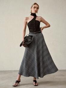 MOTF PREMIUM WOMEN'S BELTED A-LINE SKIRT, AUTUMN/WINTER - Blue - View 6