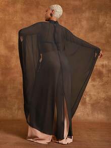 Vixey Black Sheer Chiffon Draped Sleeve Maxi Top - Black - View 2