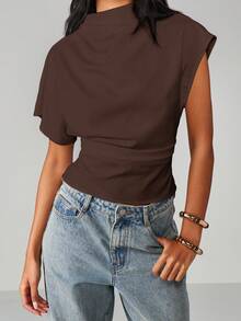 MISSGUIDED Mock Neck Short Sleeve Top With Fitted Waist Design For Casual Everyday Wear - Brown - View 5