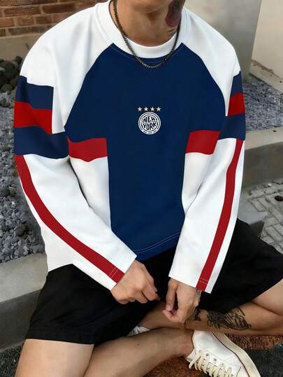 Aesthetic Post Manfinity Hypemode Men's Casual Sports T-Shirt, Color Block Design, Suitable For Daily Wear And Travel,Men's,Baggy,Best,Boyfriend,Summer,Vacation,Y2k,Retro,Friends Hockey Jersey Men Mens Long Sleeve T-Shirt Sailor Shirt Men Jersey Long Sleeve