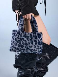 ROMWE Goth 1 Stück Y2K Retro Mode vielseitige süße & lässige hochwertige Großraum Herbst/Winter blaue Kunstfell Leopard/Tiger Muster Tierdruck Handtasche, Shopper, Umhängetasche, geeignet für Frauen, täglichen Gebrauch, Geschenk - Blau -1 - Übersicht 2