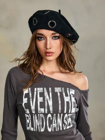 Grunge Punk 1pc Punk Style Metal Ring Beret Hat, Niche Design, Personalized Hat, Suitable For Daily Wear And Parties, All Seasons