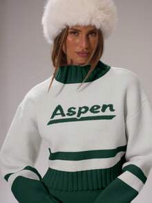 Musera Sport 运动漏斗领“Aspen”印花短款针织套头衫，适合冬季保暖运动、健身房锻炼、休闲滑雪、野雪等场合。 - 墨綠色 - 查看 2