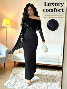 Rafferiza 这款女士露肩不规则网纱连衣裙饰有飘逸的珍珠装饰，紧身收腰，尽显曼妙身姿。它是一款优雅的派对礼服，也是一款时尚优雅的黑色紧身连衣裙，适合日常穿着、婚礼、宴会、通勤、毕业派对、节日庆典、度假、约会、聚会、万圣节、圣诞节、新年和感恩节等场合。 - 黑色 - 查看 3