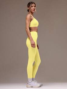 Musera Sport Bộ đồ thể thao tập gym và quần legging chéo lưng cho nữ - Màu vàng - Xem 4