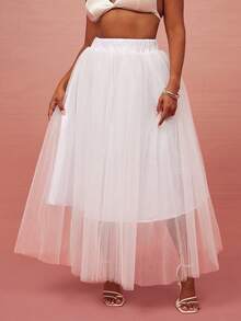 Vixey Black Double Layer Tulle Mesh Midi Skirt With Taffeta Lining - White - View 2