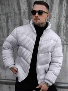 Manfinity CasualCool 男士纯色立领长袖保暖拉链羽绒服，冬季 - 灰色 - 查看 4