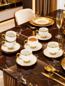 Afternoon Tea Set, With Handles, Heat-Resistant, Golden Luxury, Suitable For Restaurants, Homes And Offices, A Great Gift Choice For Family, Friends And Loved Ones - Multicolor - View 3