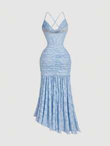 SHEIN MOD Đầm nữ màu xanh dương cổ khoét sâu ôm sát, đầm dự tiệc, đầm hẹn hò, đầm ngày Valentine, đầm thanh lịch, đầm hoa, đầm đi biển, trang phục đi nghỉ mát, trang phục ngày lễ, đầm sang trọng, trang phục đi xem hòa nhạc đồng quê, trang phục mùa xuân, trang phục mùa hè, đầm dài mùa hè cho nữ - Màu xanh nhạt - Xem 4
