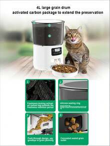 Teckwe FPP040 Pet Intelligent Automatic Feeder With Timed And Quantitative Feeding, Plug-In Button Feeder No Longer Worry About Your Pets Not Eating On Time When You're Away On Errands USB-Powered