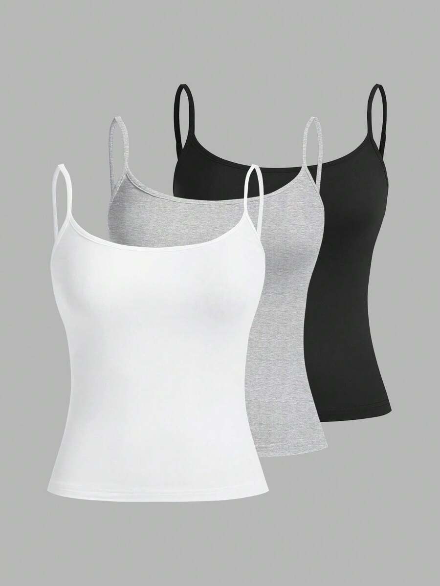 SHEIN PETITE 3pcs/Set Petite Women's Casual Fitted Camisole Tank Tops, Suitable For Summer,Summer Top - Multicolor - View 1