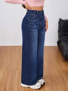 Jeanoix Jeans en denim décontractés de couleur unie pour femmes - Jean brut - Voir 5