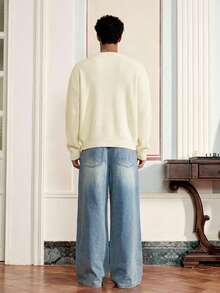 SWAVVY 男士心形图案单排扣休闲百搭长袖开衫，适合秋冬季外出穿着 - 杏色 - 查看 3