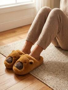 Dama pantuflas de felpa suave diseño animal punta cerrada suela gruesa estilo acogedor para uso en casa pantuflas - Marrón Caramelo - Ver 2