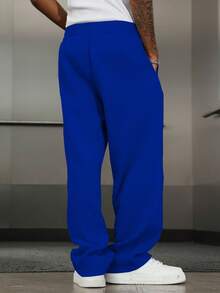 PAVTROS Men's Letter Print Drawstring Waist Casual Sweatpants - Blue - View 3