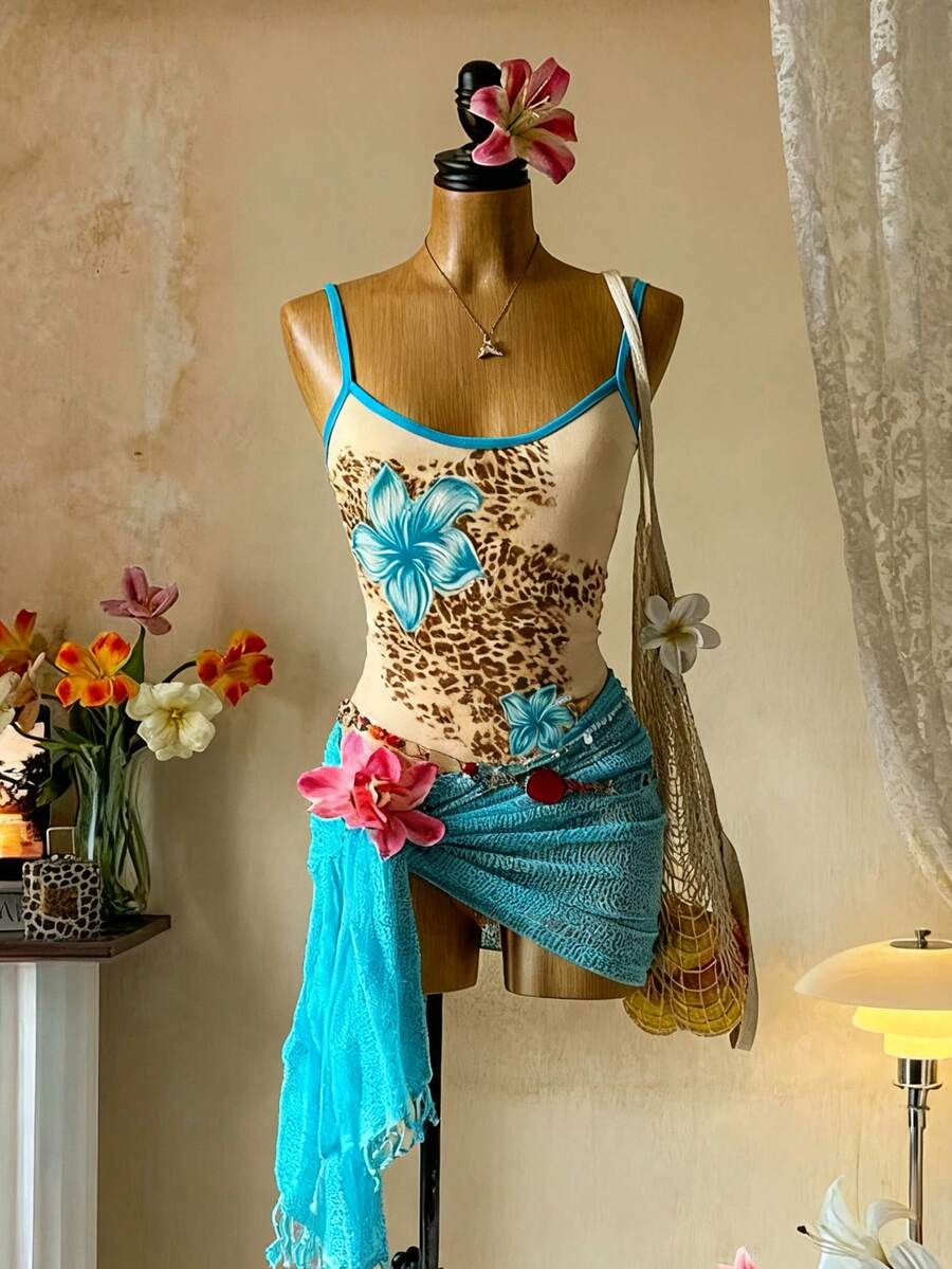 Lalippa Women's Digital Print Positioning Burn-Out Camisole - Multicolor - View 1