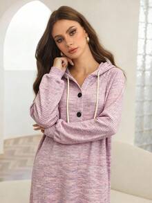 Mulvari Women's Autumn/Winter Button Hooded Colorblock Dress - Multicolor - View 5