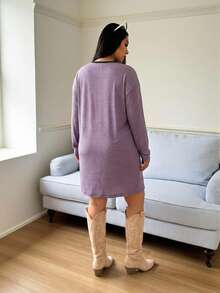 SHEIN LUNE 大码女士休闲条纹圆领长款T恤裙，秋季情人节女士连衣裙，商务休闲女士度假装，端庄连衣裙，机场装，波西米亚风连衣裙，度假装，夜店装，热带风情连衣裙，春夏生日装，狂欢节装 - 彩色 - 查看 2