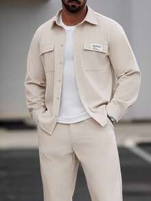 Manfinity Homme Áo khoác nhung kẻ sọc màu be dành cho nam, trang phục mùa xuân/hè lịch lãm. - Màu be - Xem 5