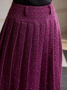 ZEYLAH Women's Sequin Patchwork Pleated Elegant Skirt, Autumn/Winter - Purple - View 5