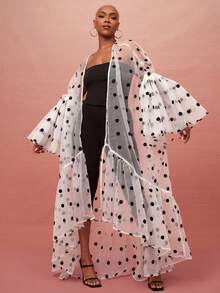 Vixey Sheer Polka Dot Organza Ruffle Maxi Duster - Multicolor - View 3