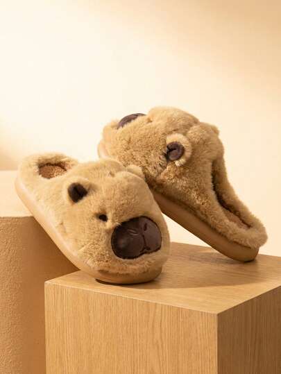 Dama pantuflas de felpa suave diseño animal punta cerrada suela gruesa estilo acogedor para uso en casa pantuflas