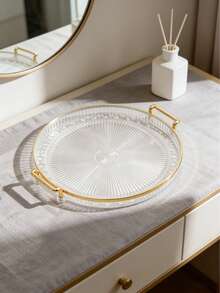 1 Piece Multifunctional Jewelry Organizer Display Tray With Handle For Cosmetics Perfume Accessories Vanity Bathroom Coffee Table Kitchen Decor Valentine Gift - Champagne - View 4