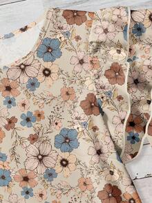 EMERY ROSE Áo kiểu nữ cổ tròn tay bồng in hoa, thích hợp mặc đi nghỉ mát. - Màu Khaki - Xem 3