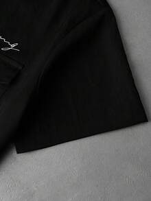 PAVTROS Men's Letter Print Turndown Collar Zip-Up Casual Commuter Short Sleeve Shirt - Black - View 7