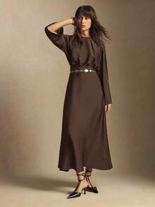 BizChic New Coffee Brown Round Neck Raglan Sleeve Elegant Dress For Women, Spring/Summer - Brown - View 8