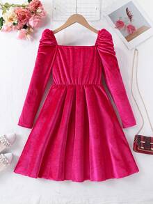 Elladie kids Tween Girls' Long Sleeve Off Shoulder Beaded A-Line Princess Dress, Spring/Autumn - Pink - View 2