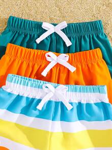 SHEIN 3pcs/Set Young Boy Casual Holiday Swimwear Shorts Set - Multicolor - View 7