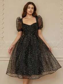 Aveloria Rosie Women's Chiffon Leopard Print Sweetheart Neck Puff Sleeve Elegant Dress - Multicolor - View 3