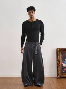 TOKVUE Pantalones casuales de rayas de pierna ancha para hombre, pantalones casuales rectos y sueltos con bolsillos, pantalones holgados grises, pantalones de diseñador, pantalones de cintura alta de pierna ancha, pantalones grises de vestir, pantalones grises - Gris Oscuro - Ver 6