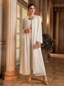 Al Najma Women's Solid Color Elegant Arabic Abaya Clothes Abayas Dubai Luxury White Abaya - Apricot - View 4