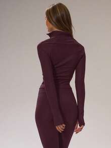 Musera Sport 运动型拉绒拉链修身BBL夹克 冬季运动健身房休闲服 - 酒紅色 - 查看 4