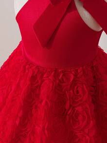 Baby Girl Elegant Cute Mesh Red 3D Rose Dress - Red - View 5