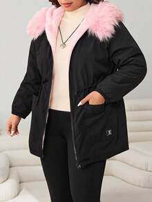 Solflare Plus Size Women Thermal Lined Hooded Jacket, Autumn/Winter - Black - View 4