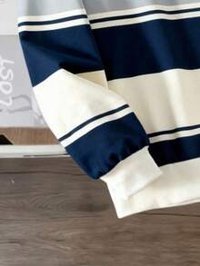 Manfinity Joysei Men's Casual Blue Striped Button Collar Sweatshirt, Versatile For Daily Wear Rugby Shirt Polo Rugby Long Sleeve For Men Striped Polo Shirt Polo Shirts For Men Long Sleeve - Blue - View 4