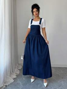 Elenzga Women's Loose Casual Slimming New Dark Blue Denim Dress Summer Elegant - Dark Wash - View 5