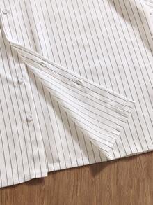 EASEVO Camisa de manga corta casual/de negocios con rayas y estampado de letras para hombres de talla grande, camisa blanca para hombres con gráficos - Albaricoque - Ver 7