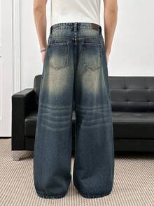 ESTAVOR Quần jeans ống rộng dáng suông màu đỏ thêu hình gấu Bắc Cực dành cho nam giới, thích hợp mặc hàng ngày trên đường phố. - Màu xanh lam - Xem 3