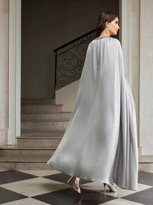 ZEYLAH 女士优雅水钻装饰披肩式连衣裙 - 灰色 - 查看 3